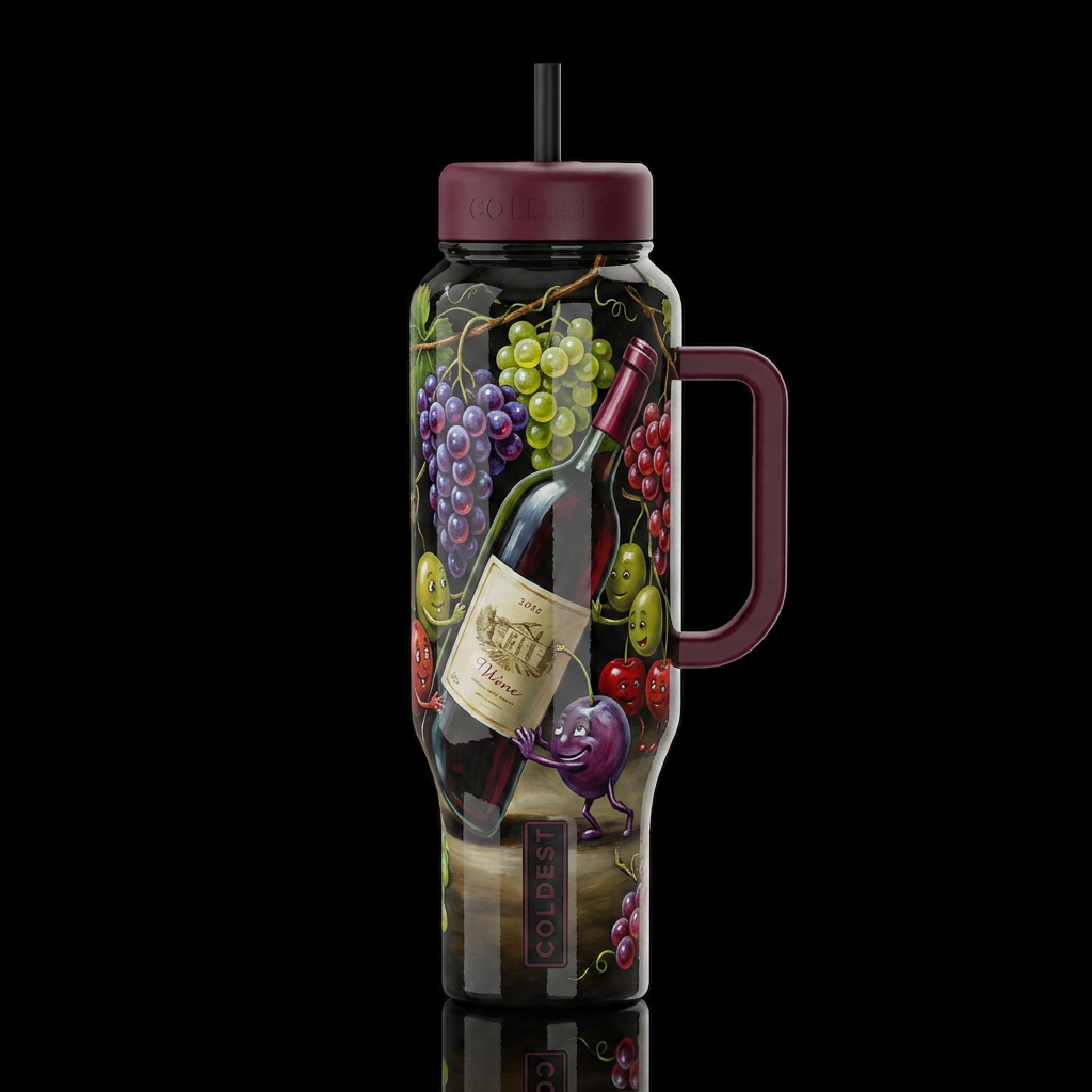 Michael Goddard whimsical oil painting, glossy, tr... water bottle design