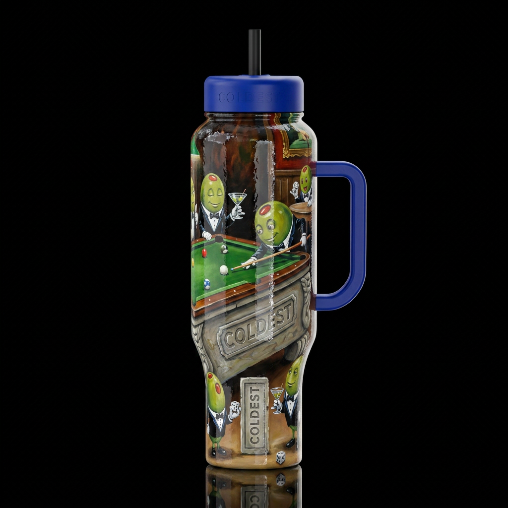 Michael Goddard whimsical oil painting, glossy, tr... water bottle design