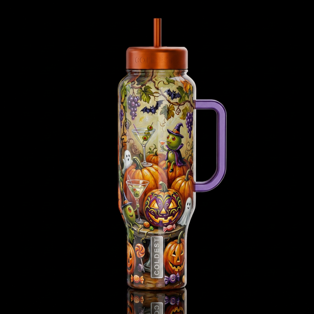 Michael Goddard whimsical oil painting Halloween,g... water bottle design