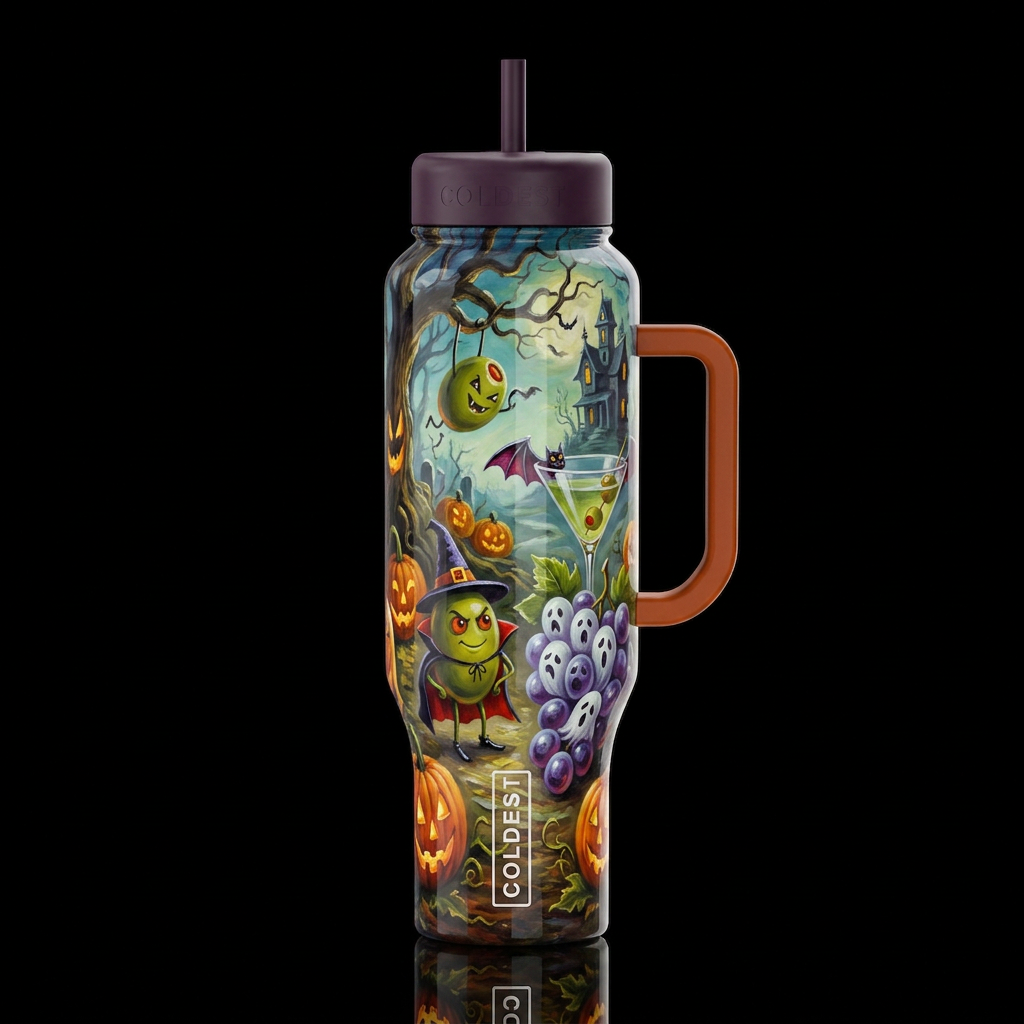 Michael Goddard whimsical oil painting Halloween,g... water bottle design