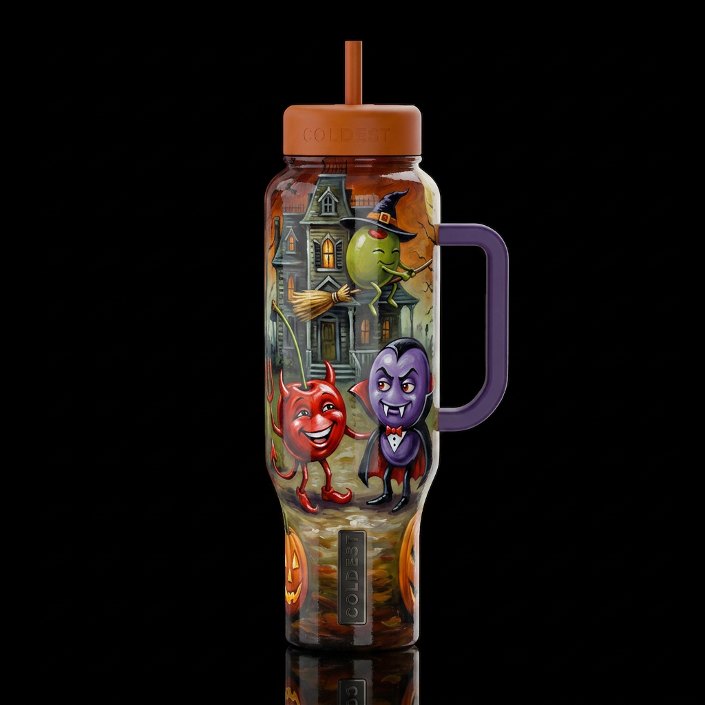 Michael Goddard whimsical oil painting Halloween,g... water bottle design