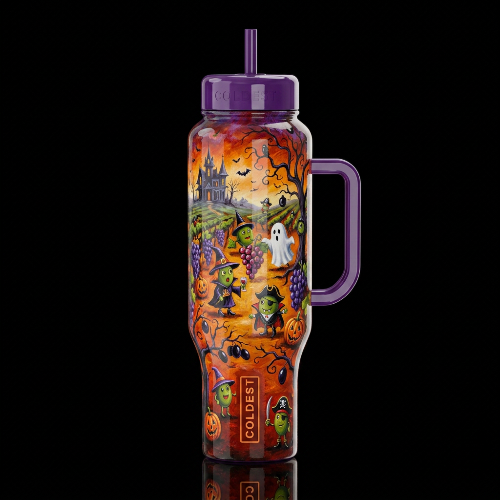 Michael Goddard whimsical oil painting Halloween,g... water bottle design