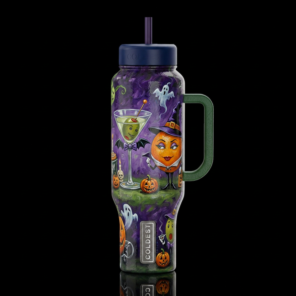 Michael Goddard whimsical oil painting Halloween,g... water bottle design