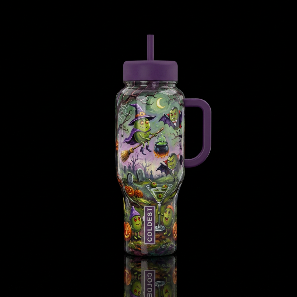 Michael Goddard whimsical oil painting Halloween,g... water bottle design