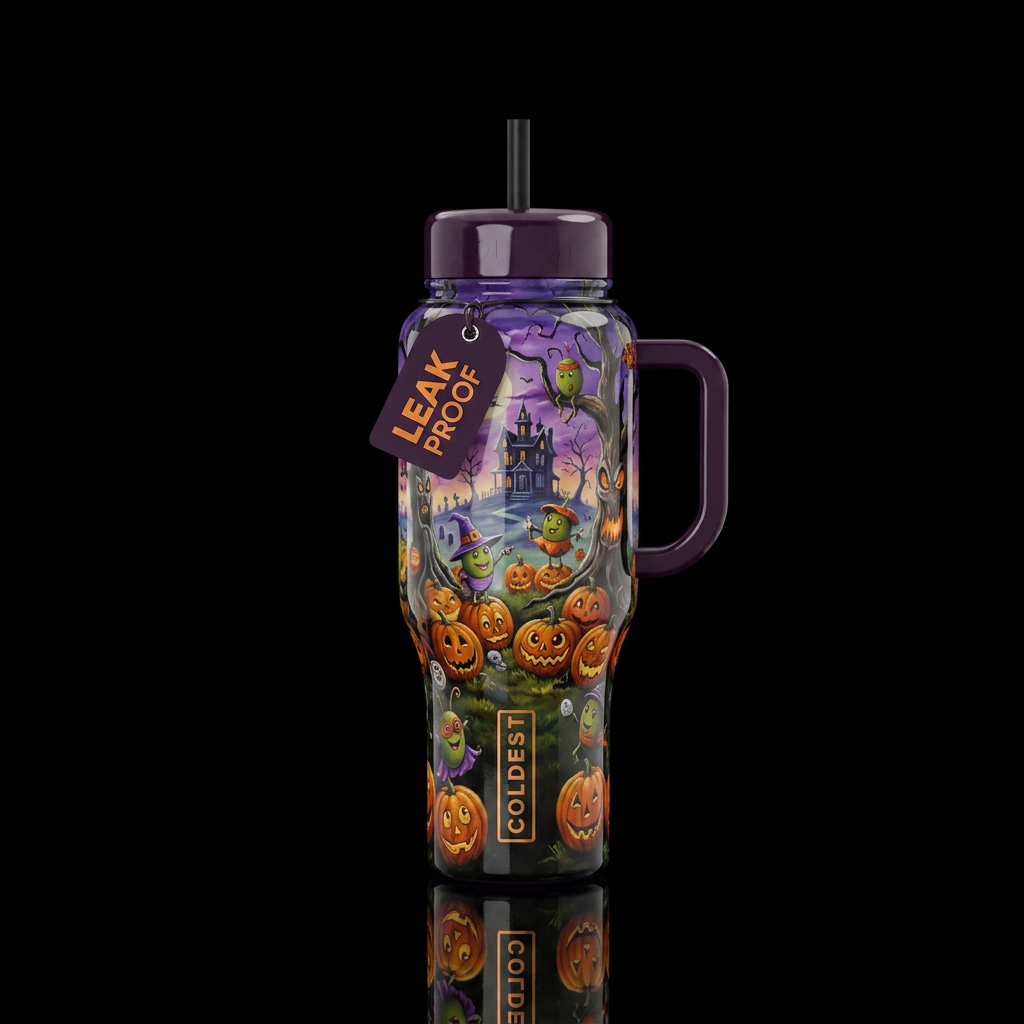 Michael Goddard whimsical oil painting Halloween,g... water bottle design