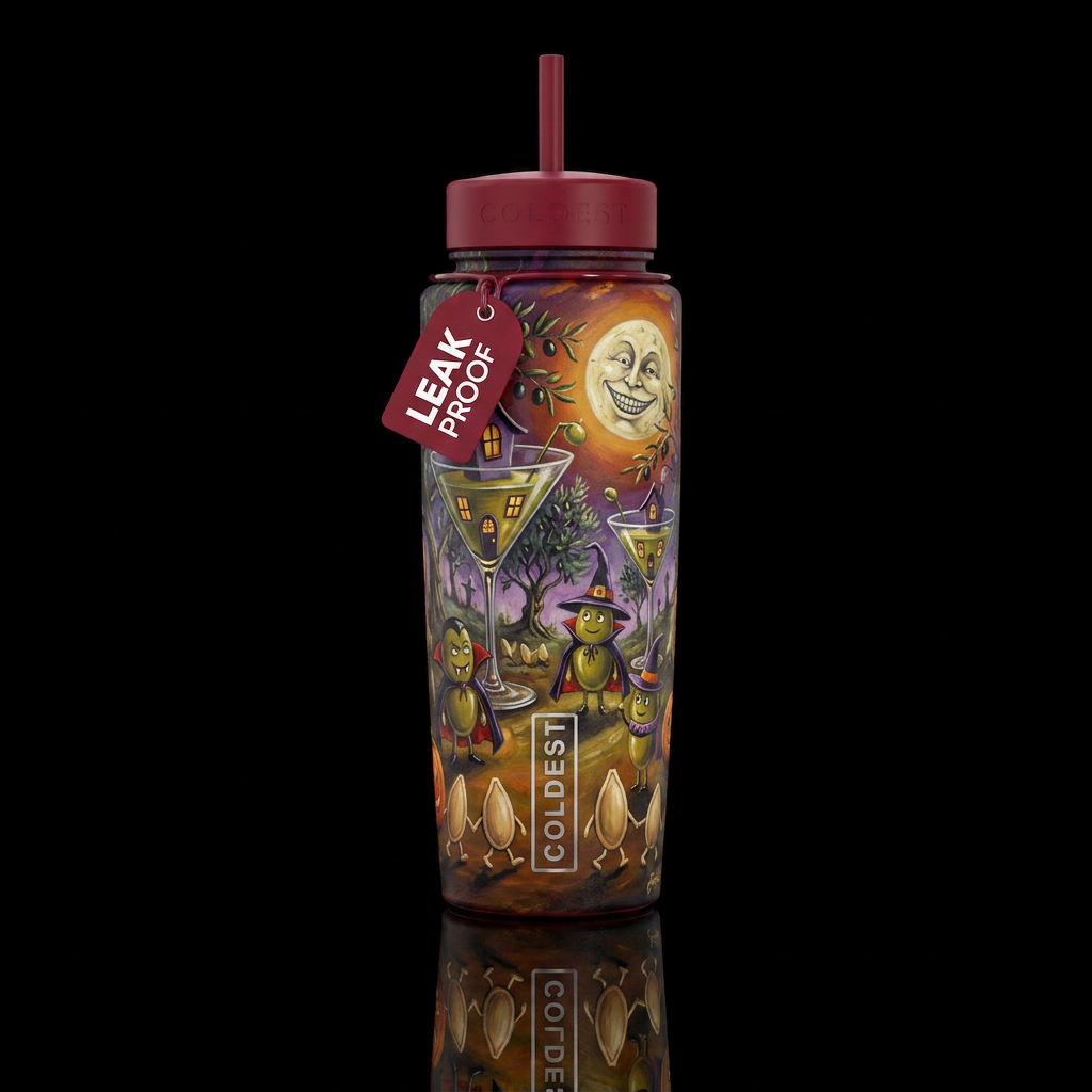 Michael Goddard whimsical oil painting Halloween,g... water bottle design