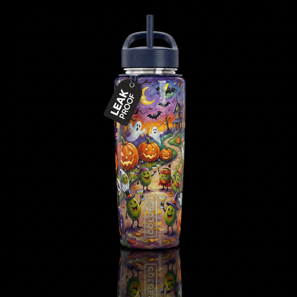 Michael Goddard whimsical oil painting Halloween,g... water bottle design