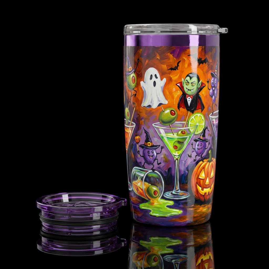 Michael Goddard whimsical oil painting Halloween,g... water bottle design
