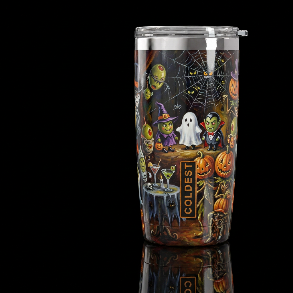 Michael Goddard whimsical oil painting Halloween,g... water bottle design