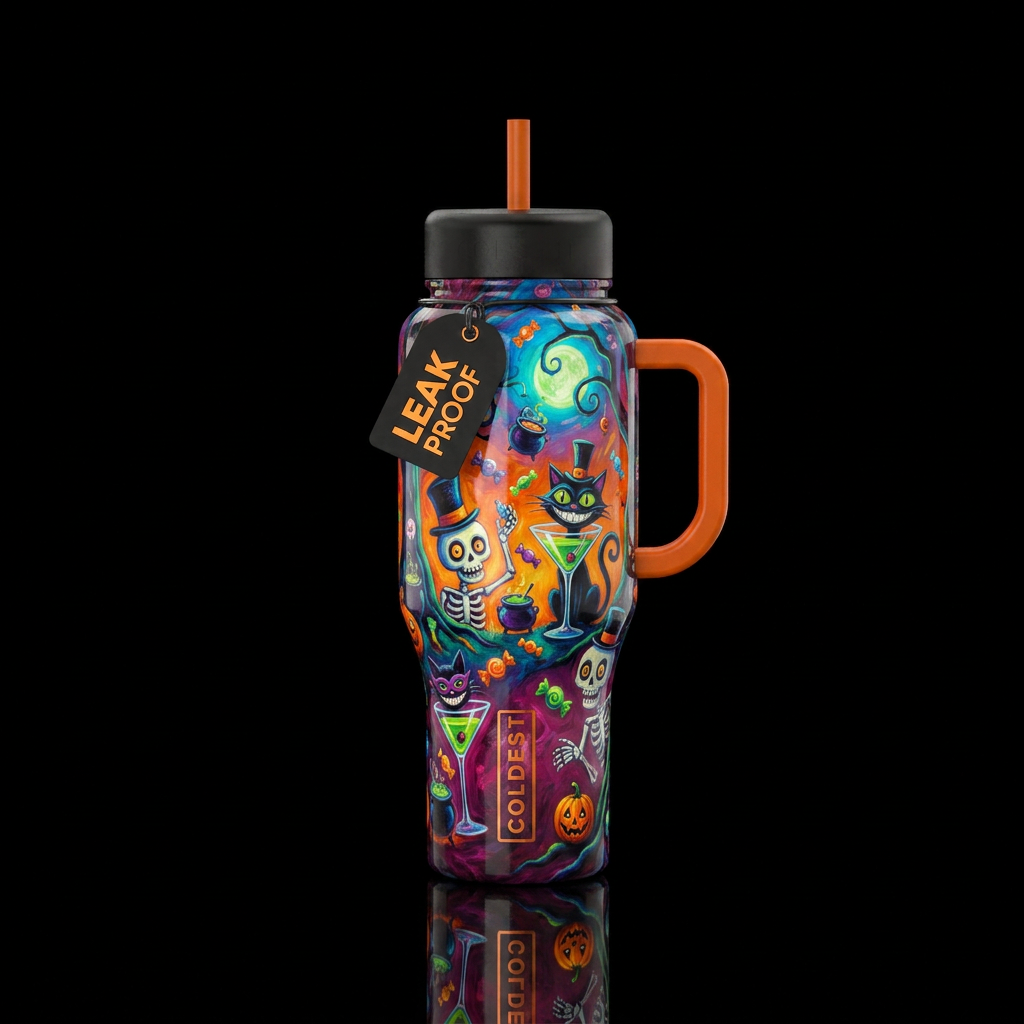 Michael Goddard whimsical oil painting Halloween,g... water bottle design
