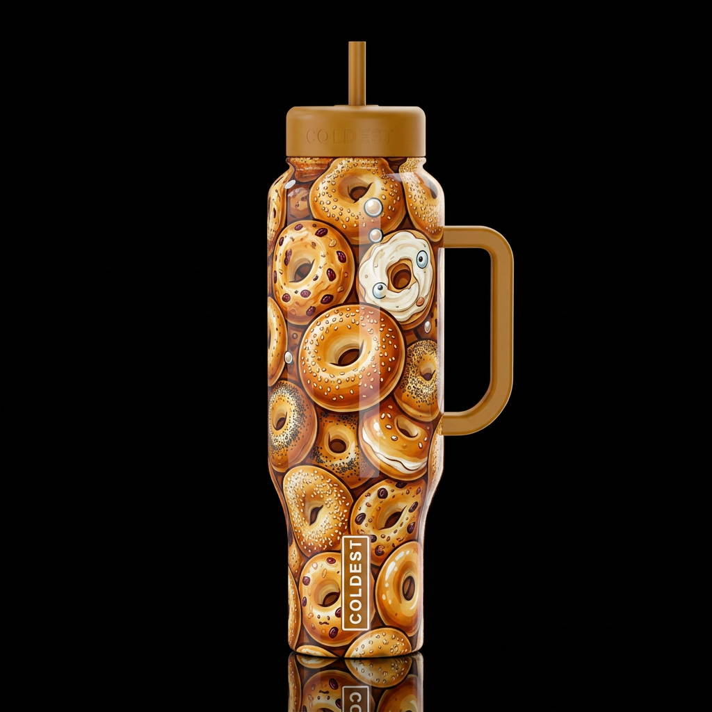 Bagels, glossy, trompe-l'œil, beautiferous,cartoon... water bottle design