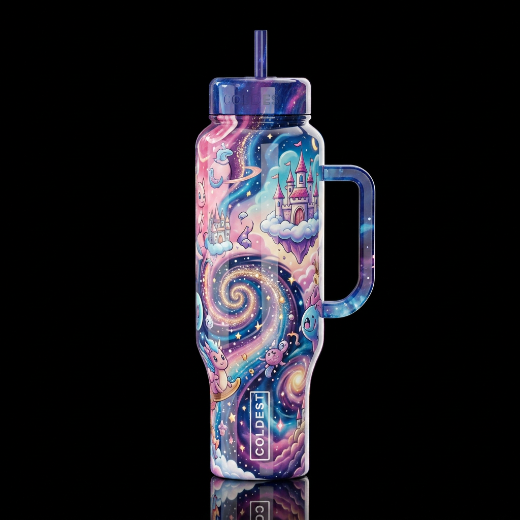 Mystic, glossy, trompe-l'œil, beautiferous, dreamy... water bottle design