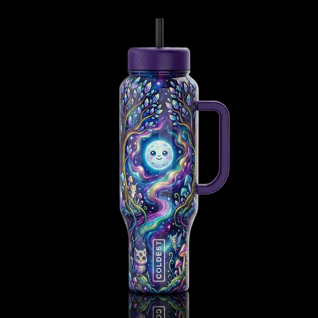 Mystic, glossy, trompe-l'œil, beautiferous, dreamy... water bottle design