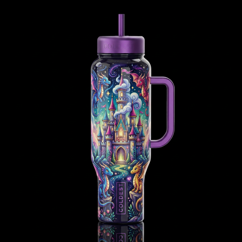 Mystic, glossy, trompe-l'œil, beautiferous, dreamy... water bottle design