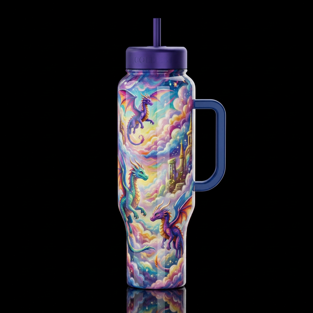 Mystic, glossy, trompe-l'œil, beautiferous, dreamy... water bottle design