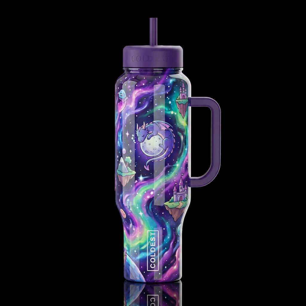 Mystic, glossy, trompe-l'œil, beautiferous, dreamy... water bottle design