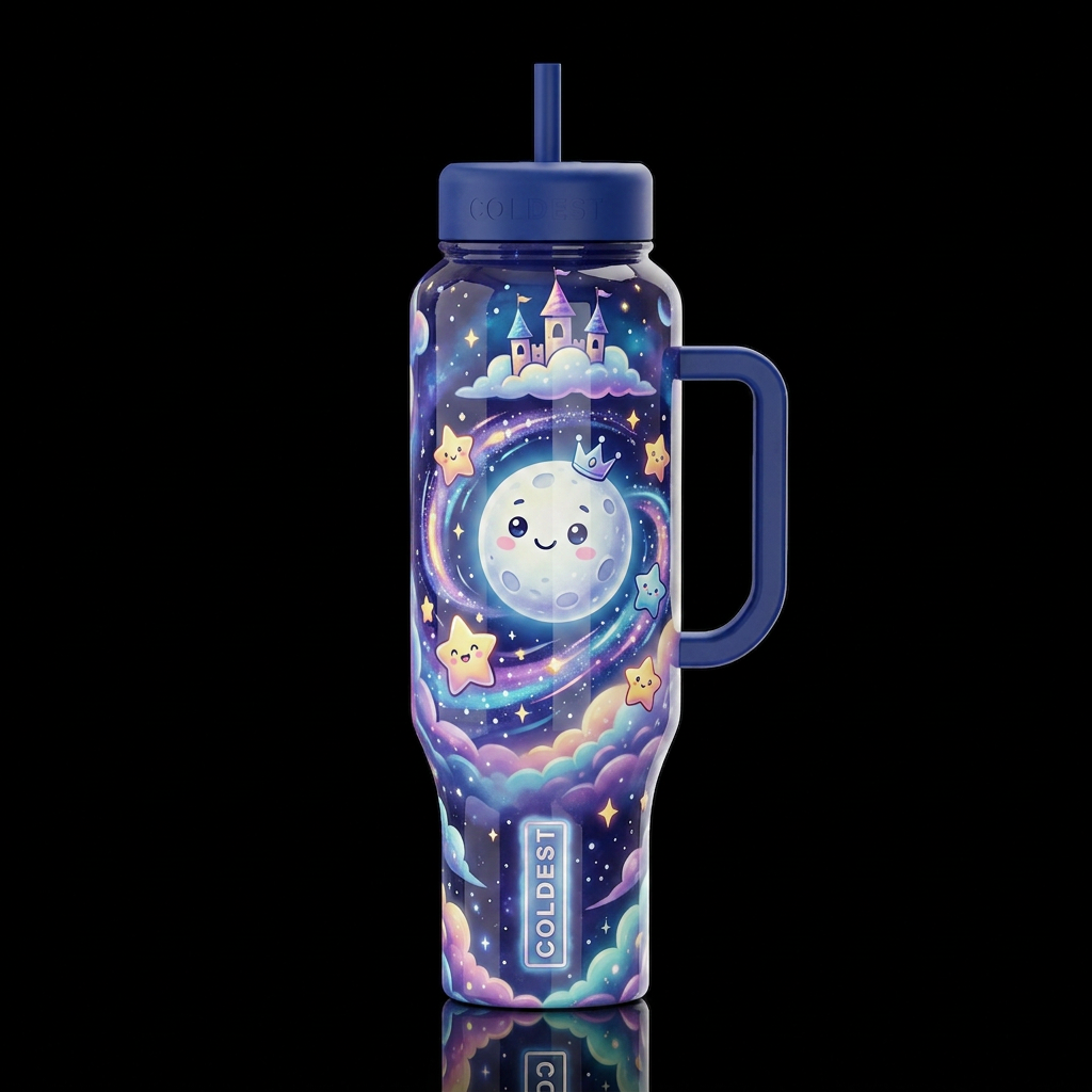 Mystic, glossy, trompe-l'œil, beautiferous, dreamy... water bottle design