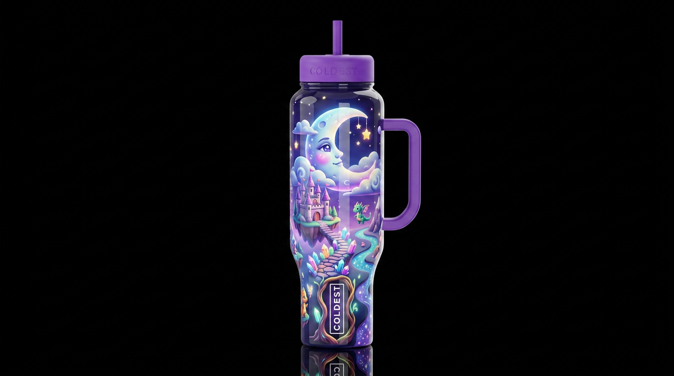 Mystic, glossy, trompe-l'œil, beautiferous, dreamy... water bottle design
