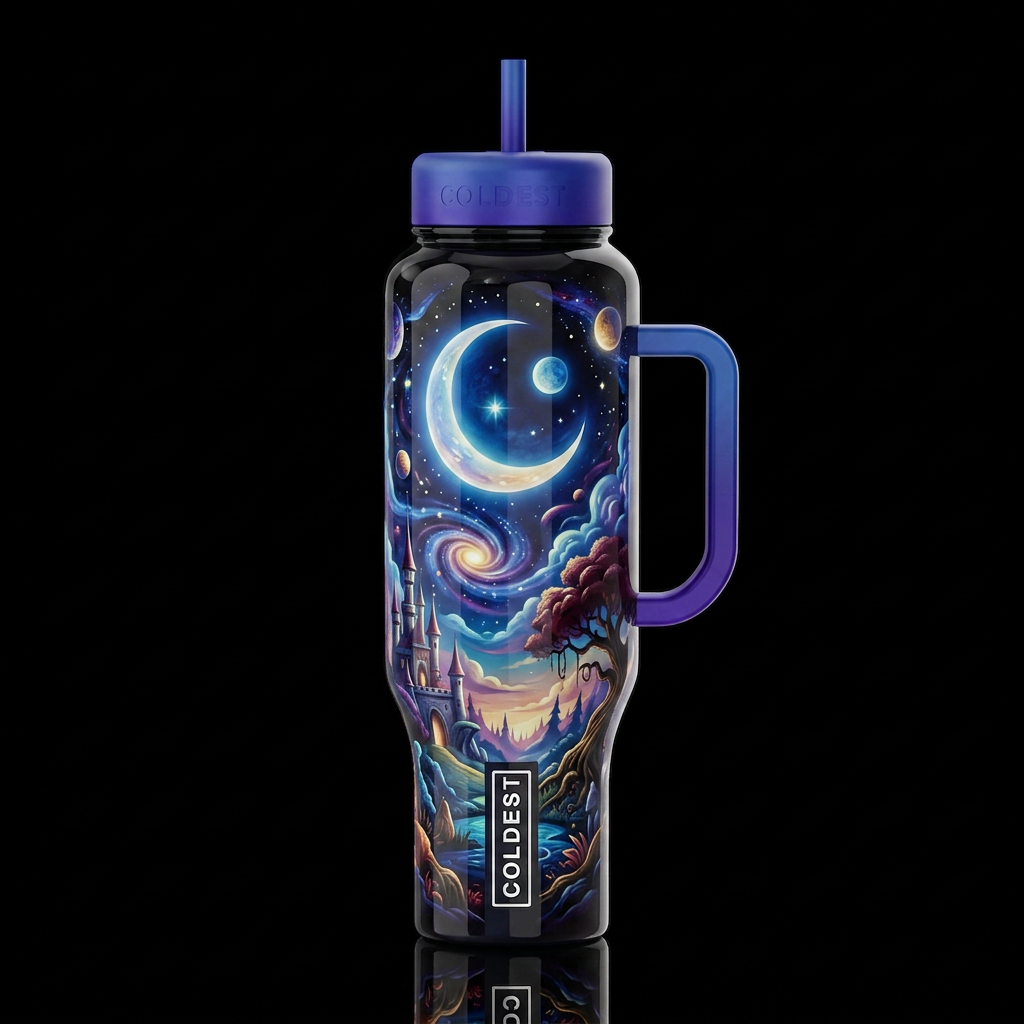 Mystic, glossy, trompe-l'œil, beautiferous, dreamy... water bottle design