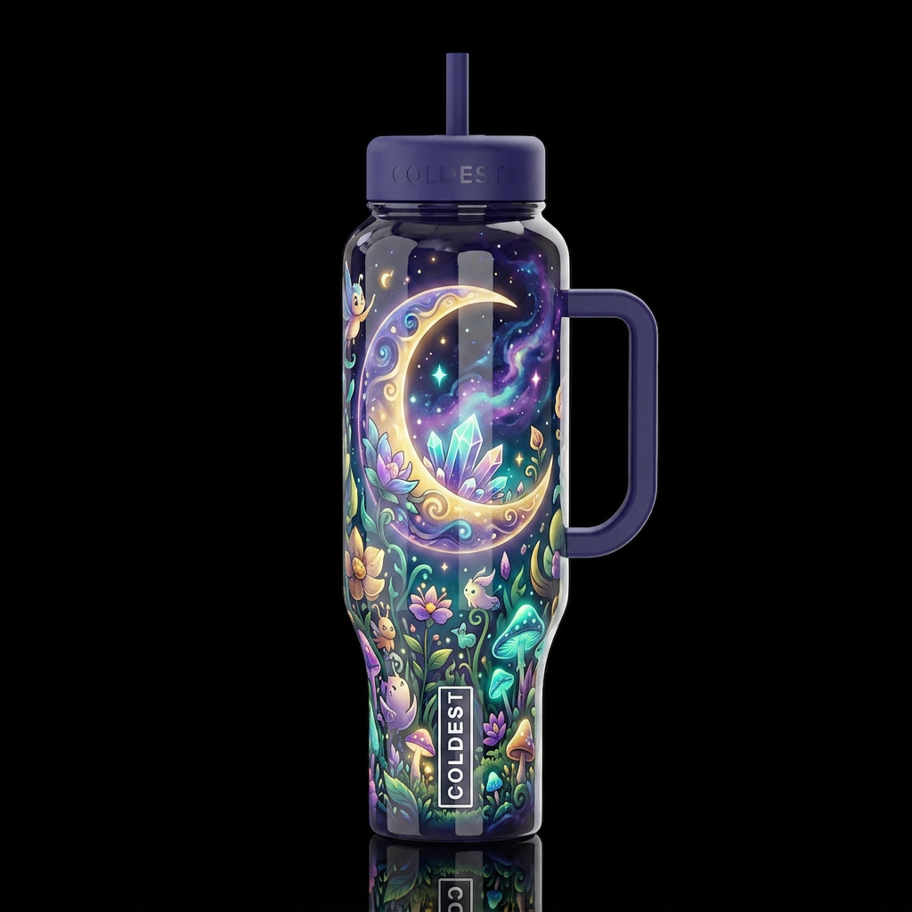 Mystic, glossy, trompe-l'œil, beautiferous, dreamy... water bottle design
