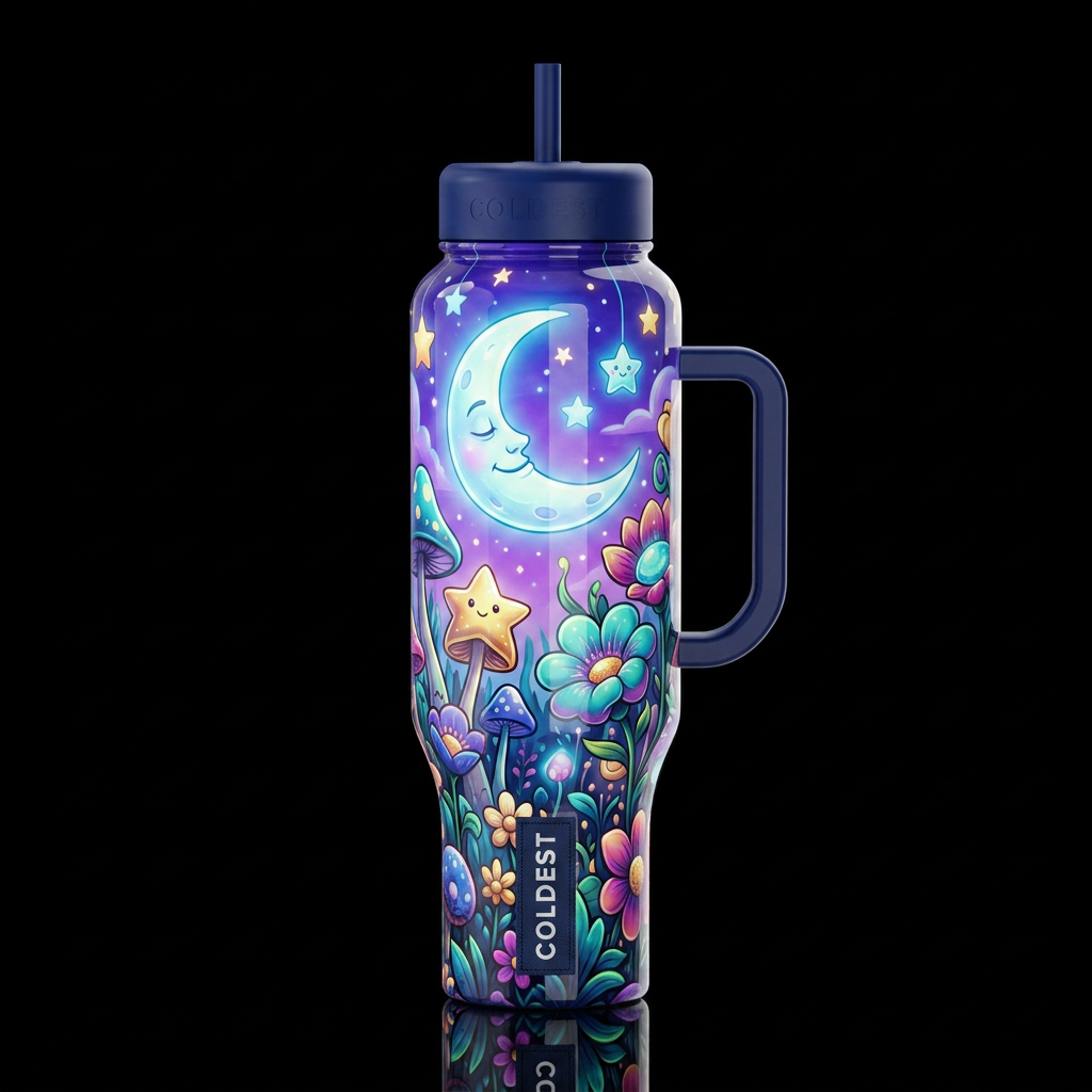 Mystic, glossy, trompe-l'œil, beautiferous, dreamy... water bottle design