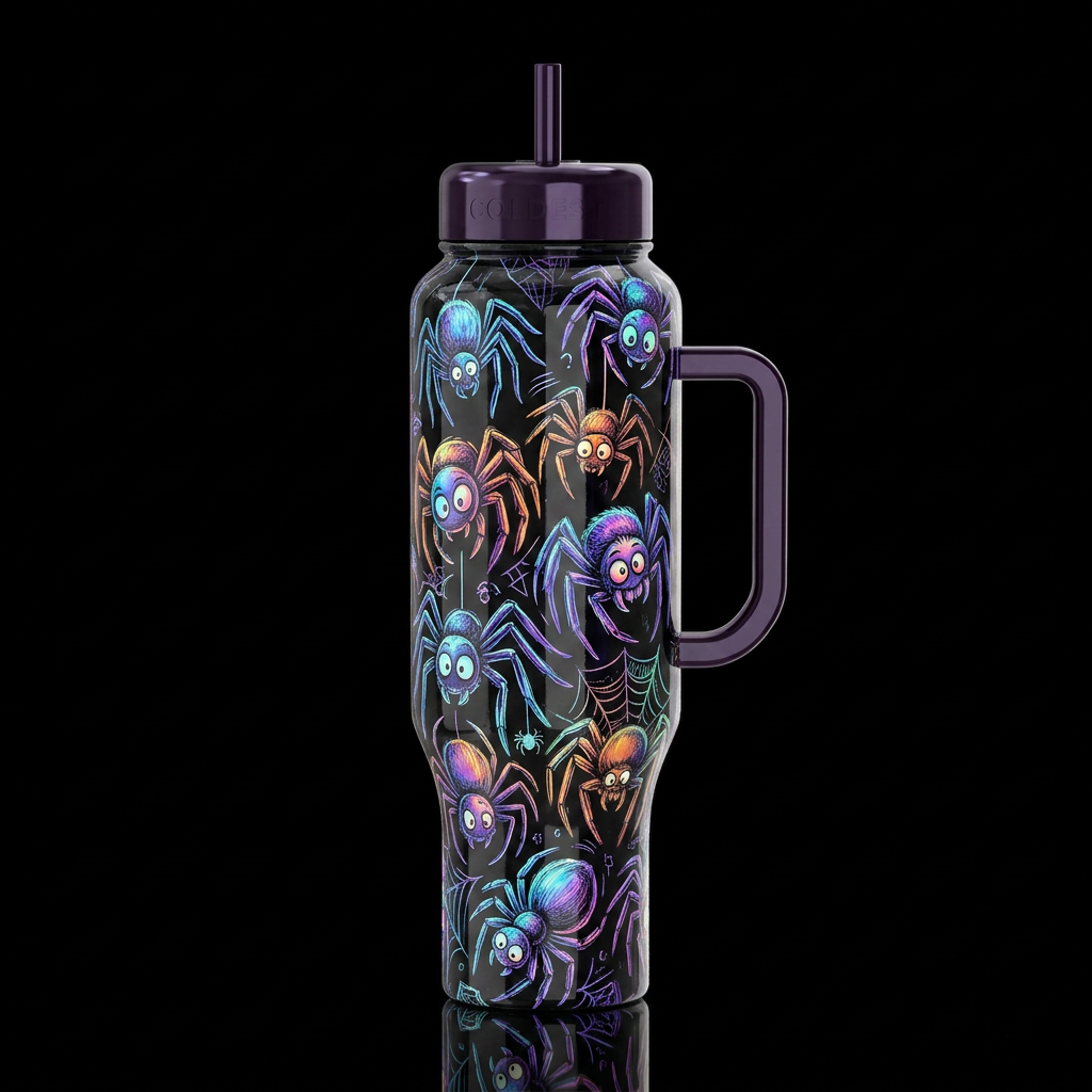 Sketched like scary spiders, glossy, trompe-l'œil,... water bottle design
