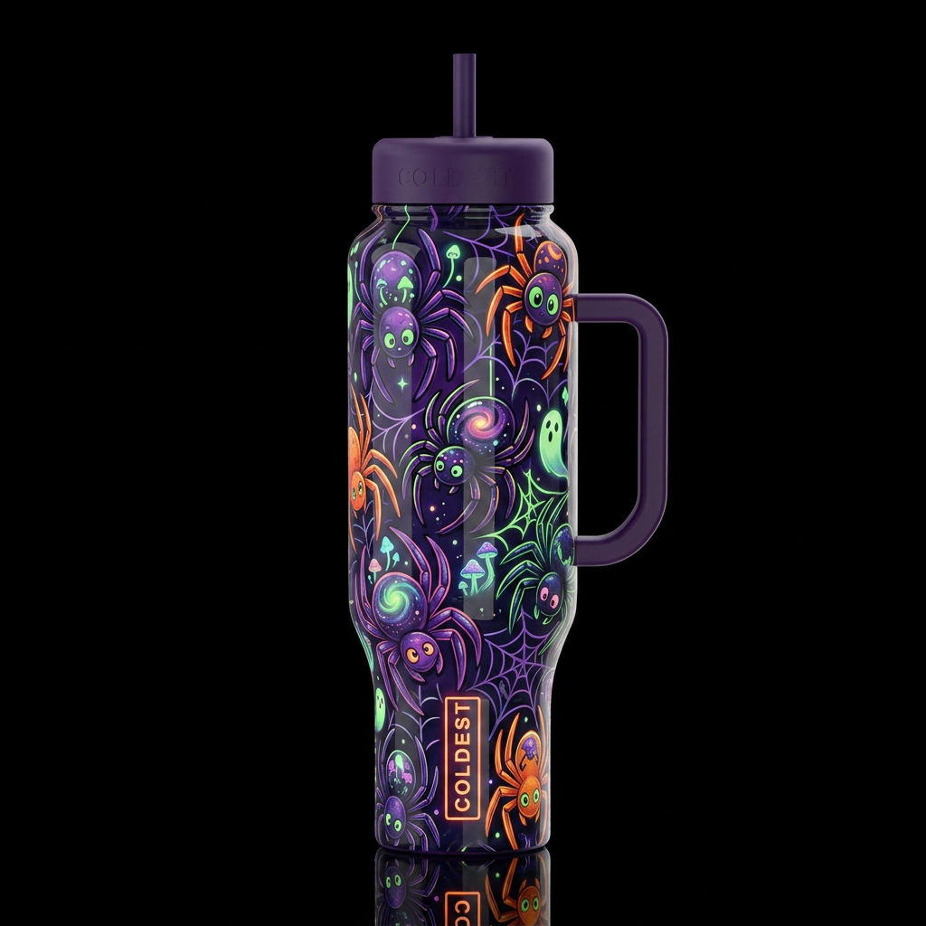 Sketched like scary spiders, glossy, trompe-l'œil,... water bottle design