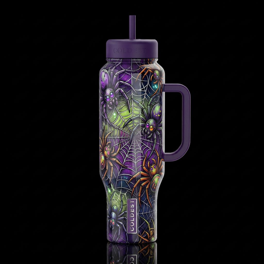 Sketched like scary spiders, glossy, trompe-l'œil,... water bottle design