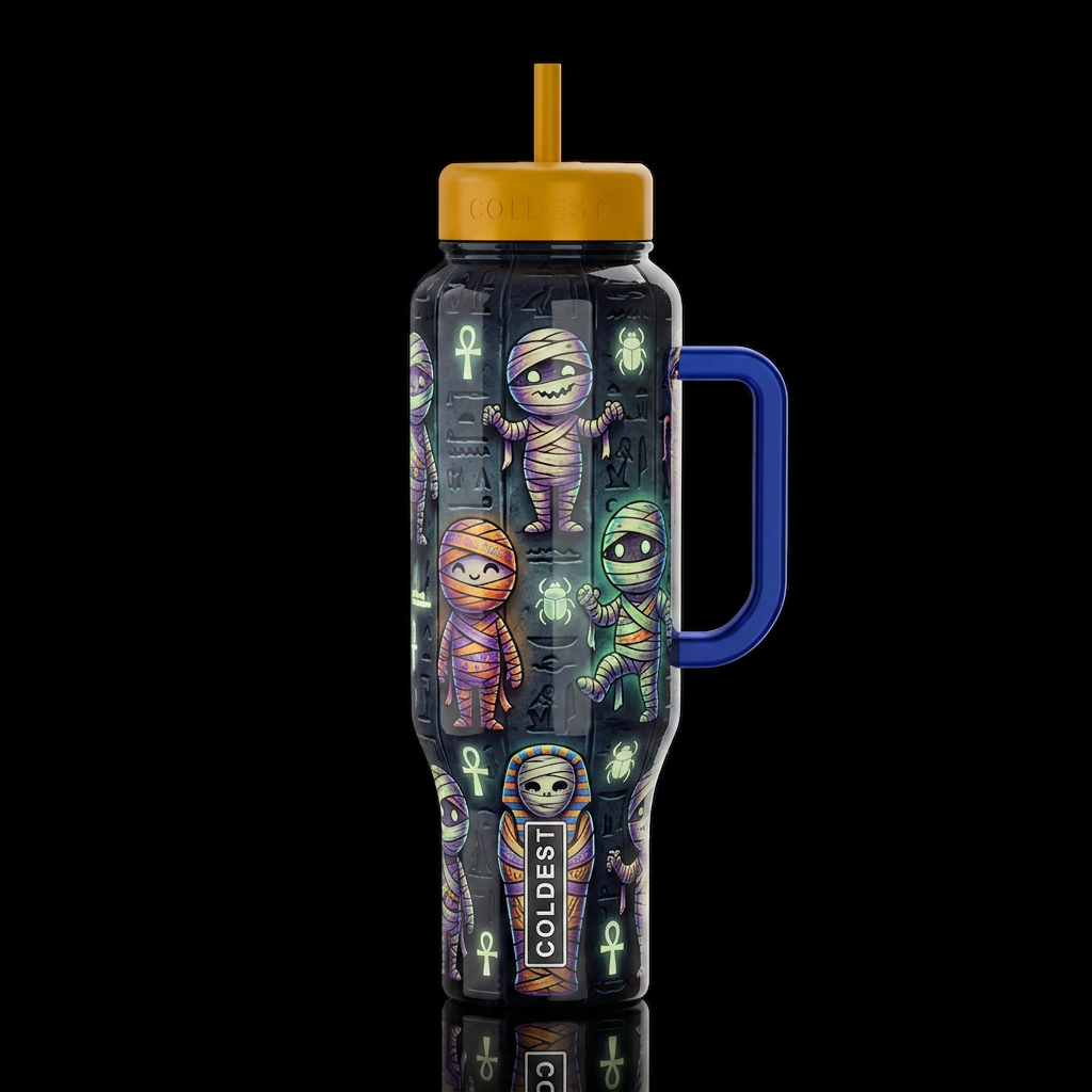 Sketched like scary mummies s, glossy, trompe-l'œi... water bottle design