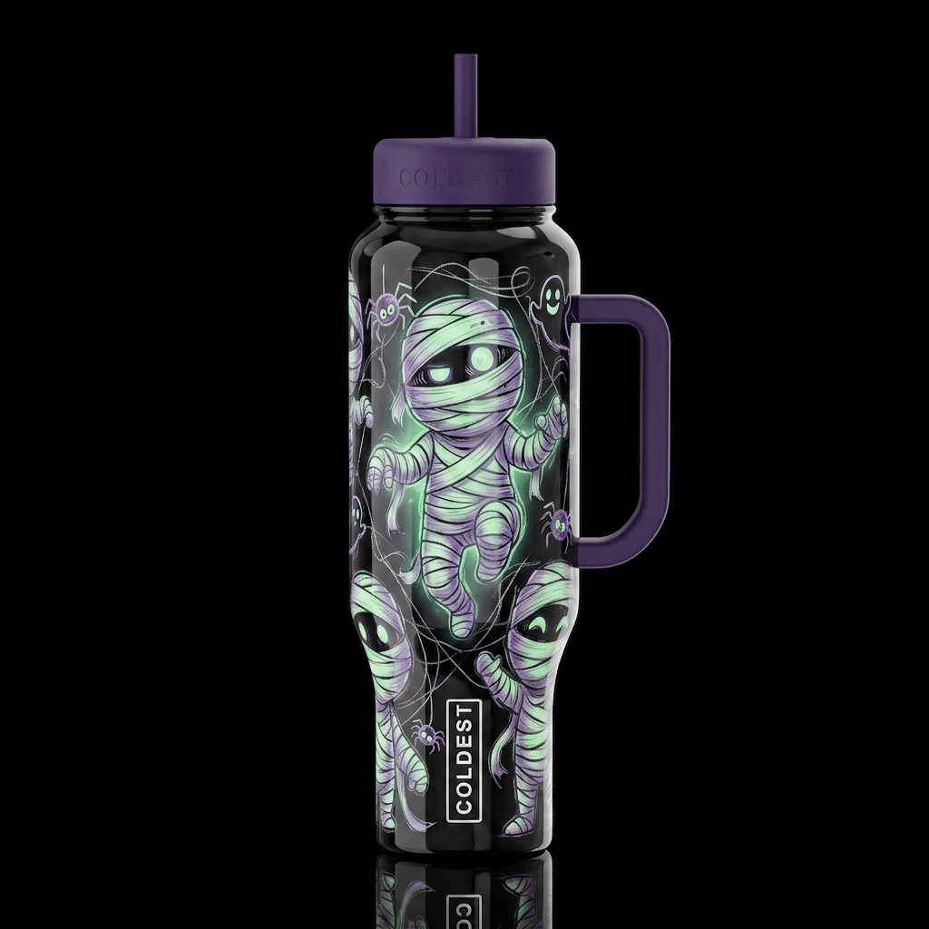 Sketched like scary mummies s, glossy, trompe-l'œi... water bottle design