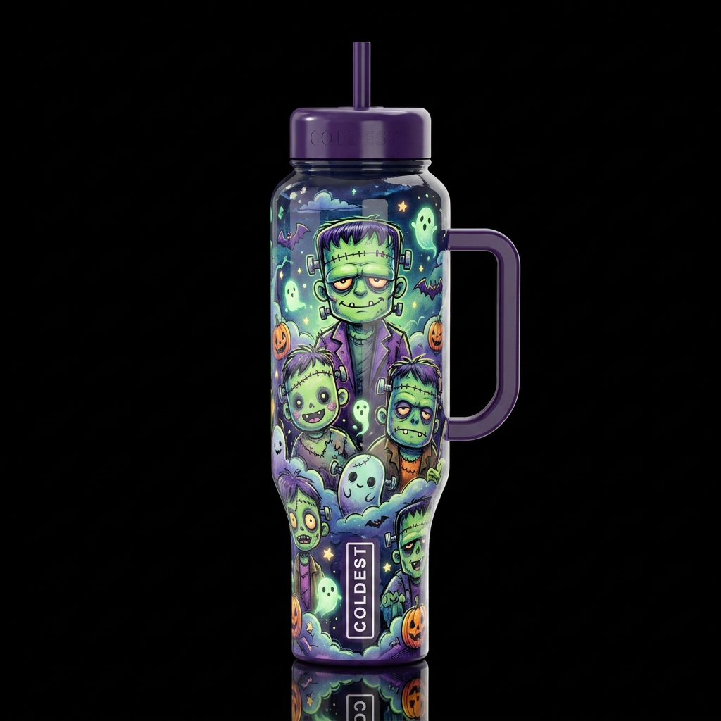 Sketched like scary Frankensteins, glossy, trompe-... water bottle design