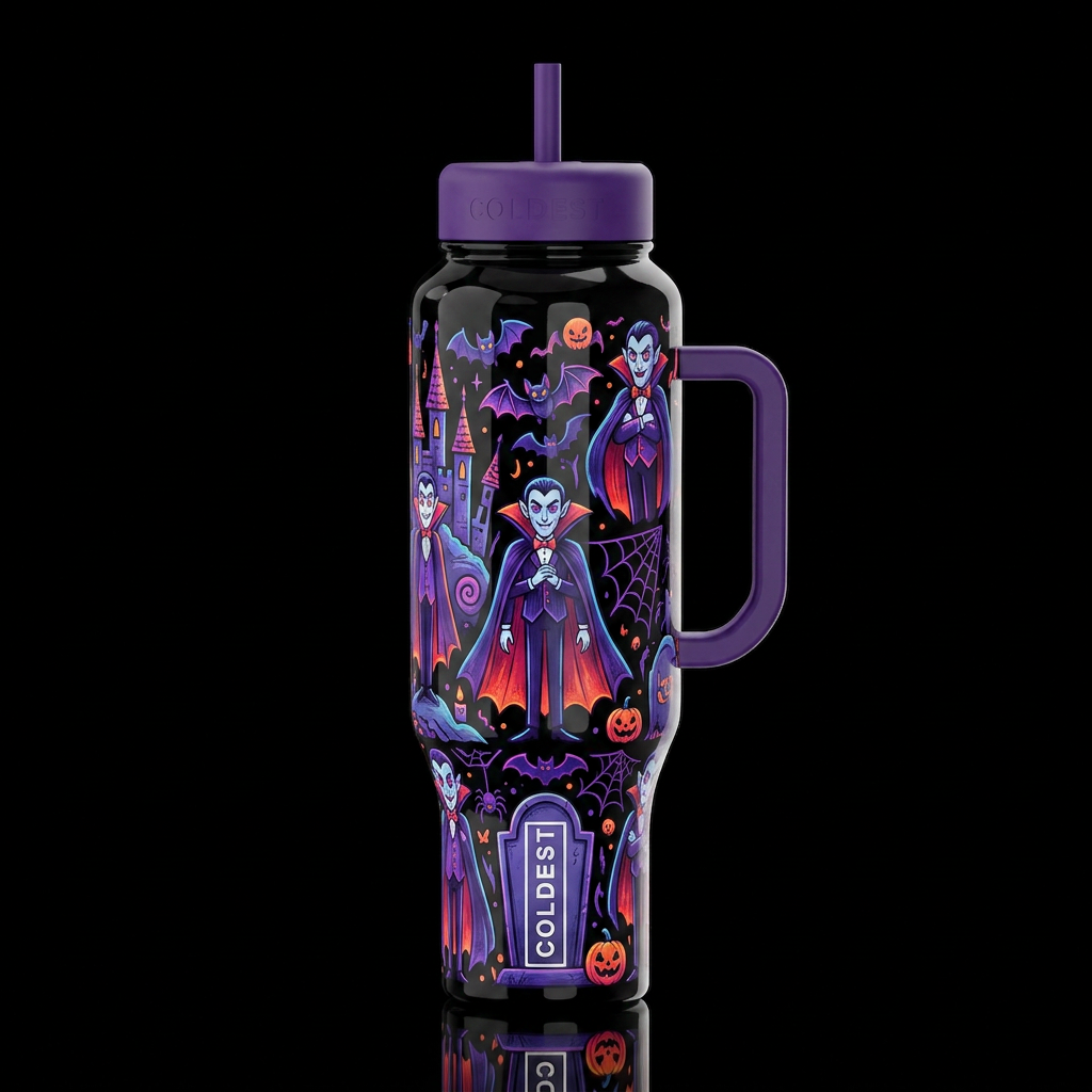 Sketched like scary Draculas, glossy, trompe-l'œil... water bottle design