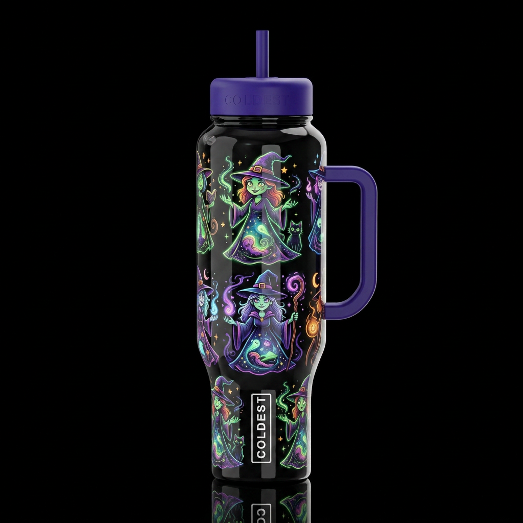 Sketched like scary witches, glossy, trompe-l'œil,... water bottle design