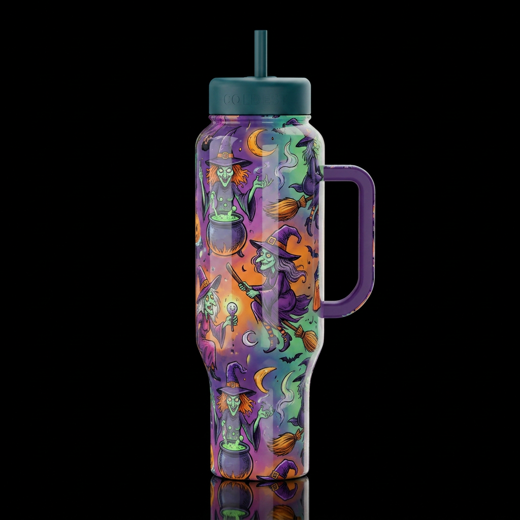Sketched like scary witches, glossy, trompe-l'œil,... water bottle design