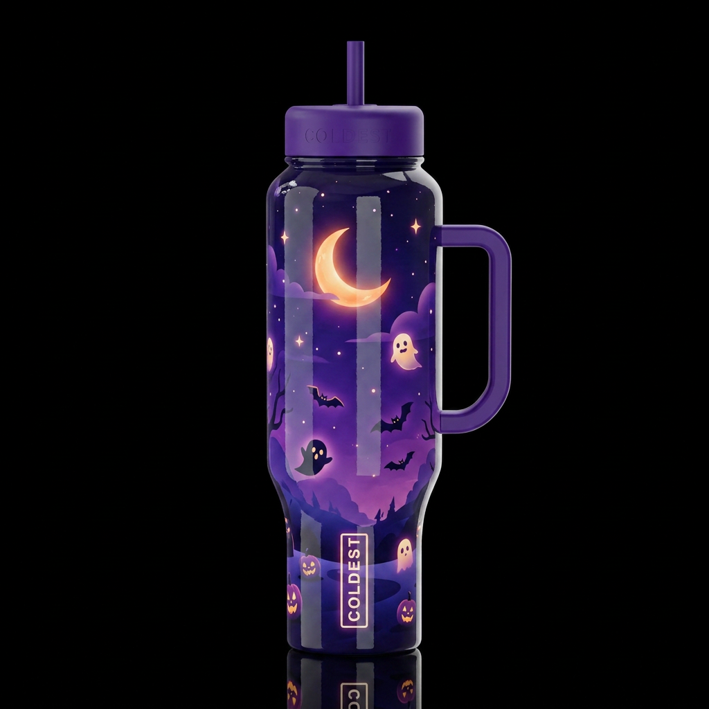 Halloween moon,glossy, trompe-l'œil, beautiferous,... water bottle design