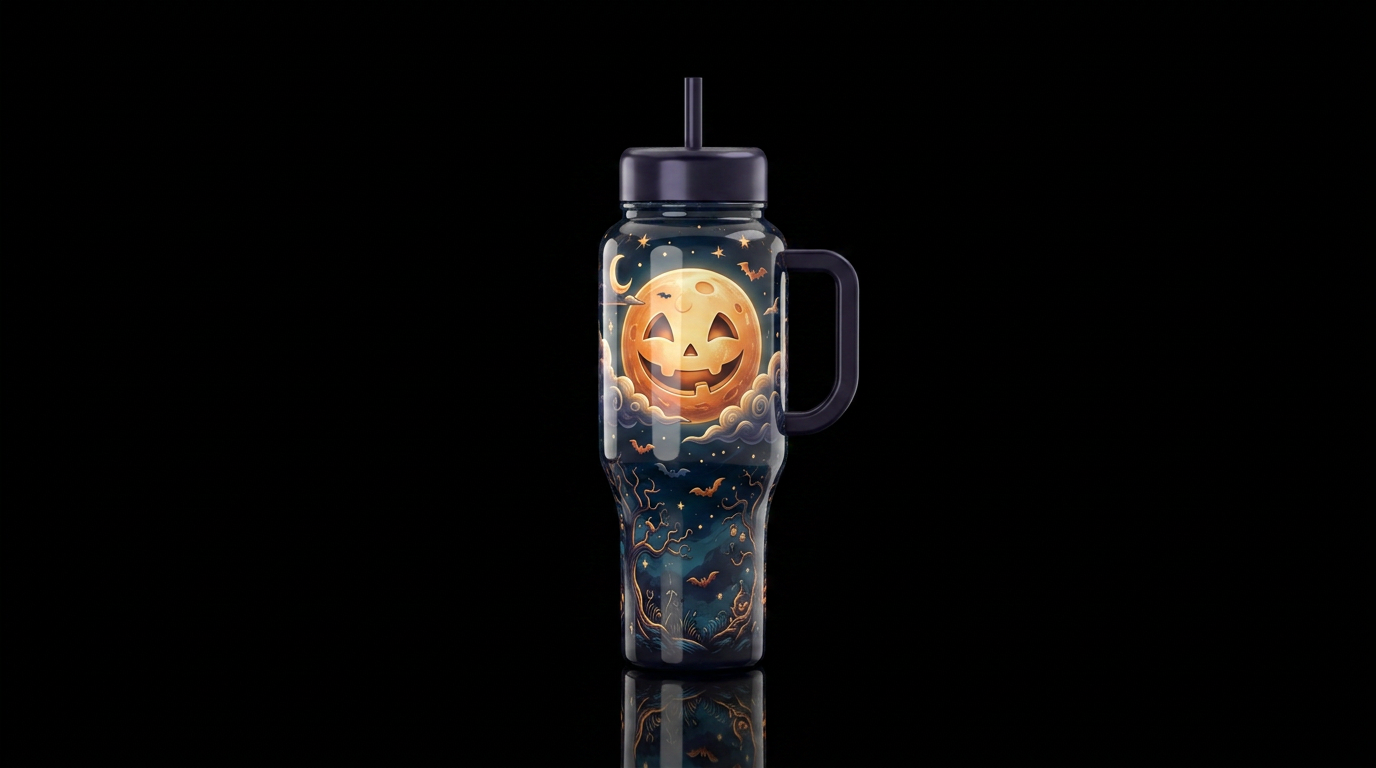 Halloween moon,glossy, trompe-l'œil, beautiferous,... water bottle design