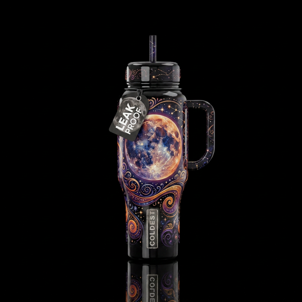 Halloween moon,glossy, trompe-l'œil, beautiferous,... water bottle design