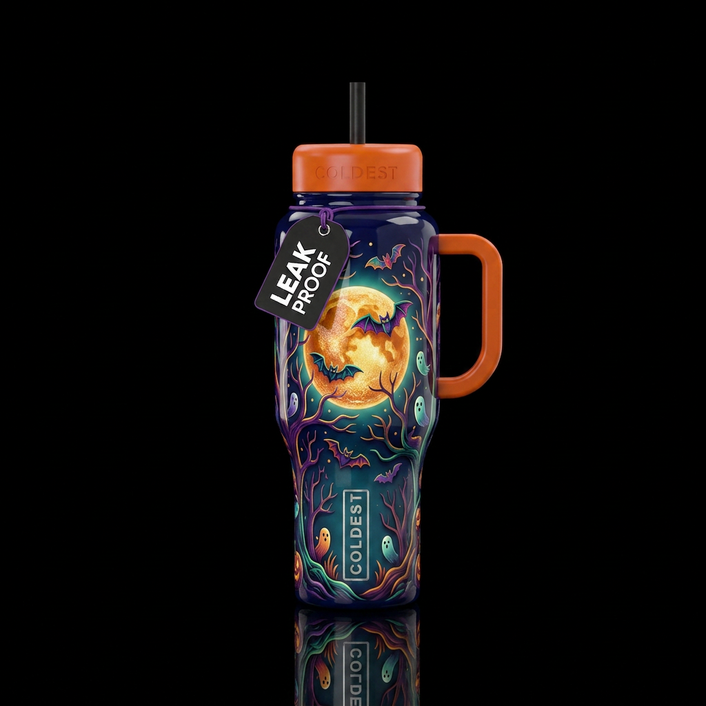 Halloween moon,glossy, trompe-l'œil, beautiferous,... water bottle design