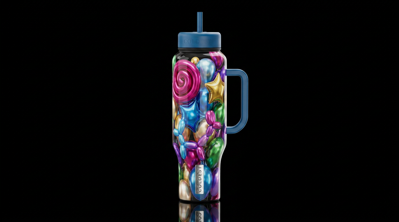 Loony balloons, glossy, trompe-l'œil, beautiferous water bottle design