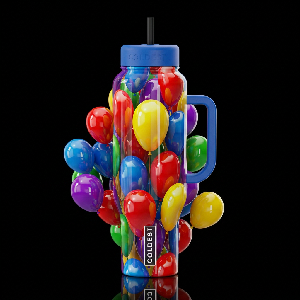 Loony balloons, glossy, trompe-l'œil, beautiferous water bottle design