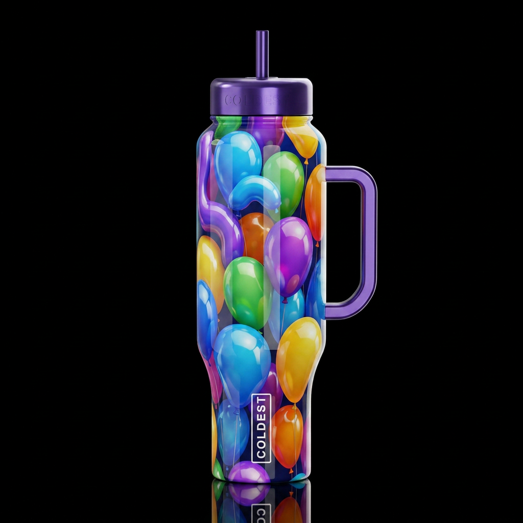Loony balloons, glossy, trompe-l'œil, beautiferous... water bottle design