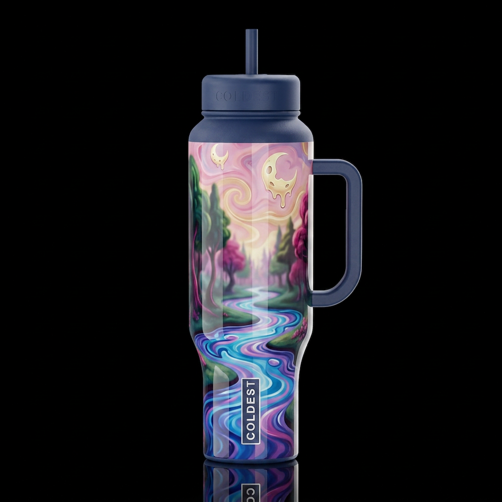 Loony, glossy, trompe-l'œil, beautiferous, dreamy water bottle design