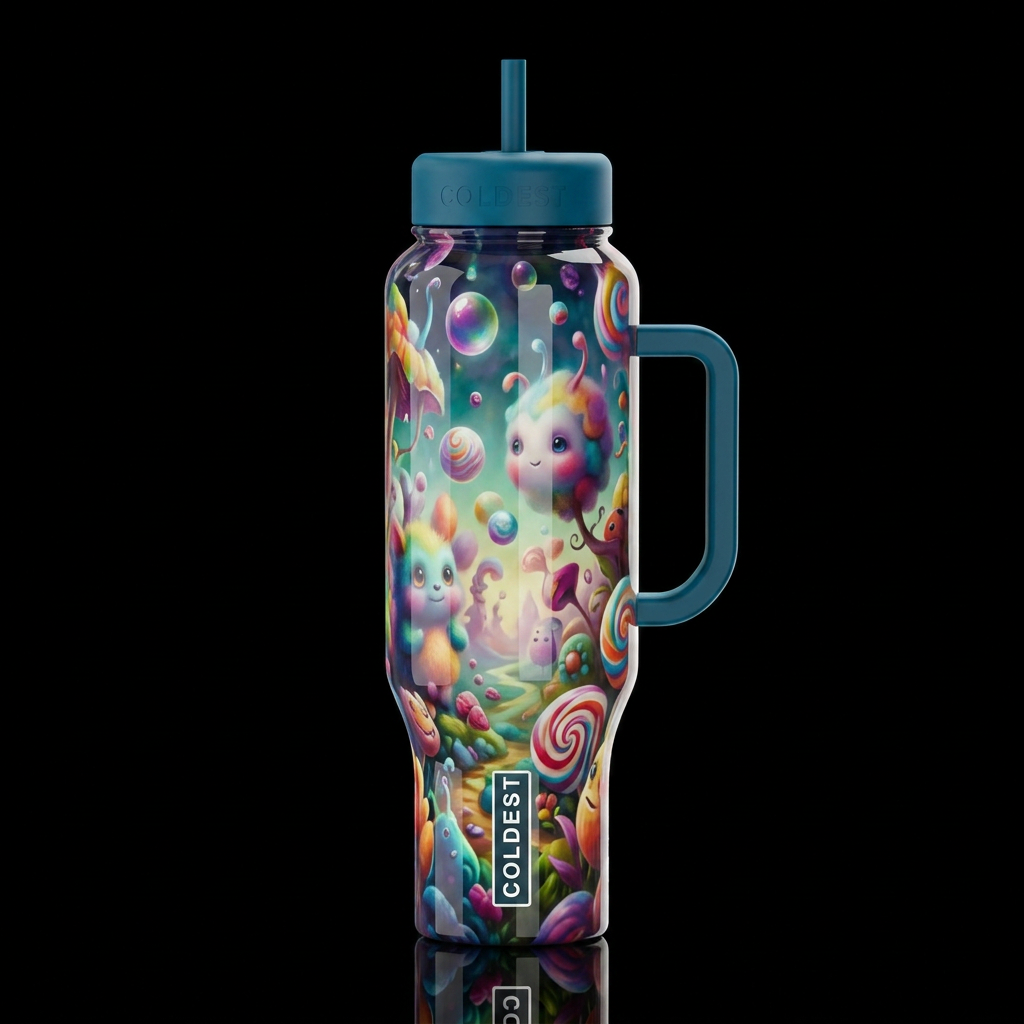 Loony, glossy, trompe-l'œil, beautiferous, dreamy water bottle design