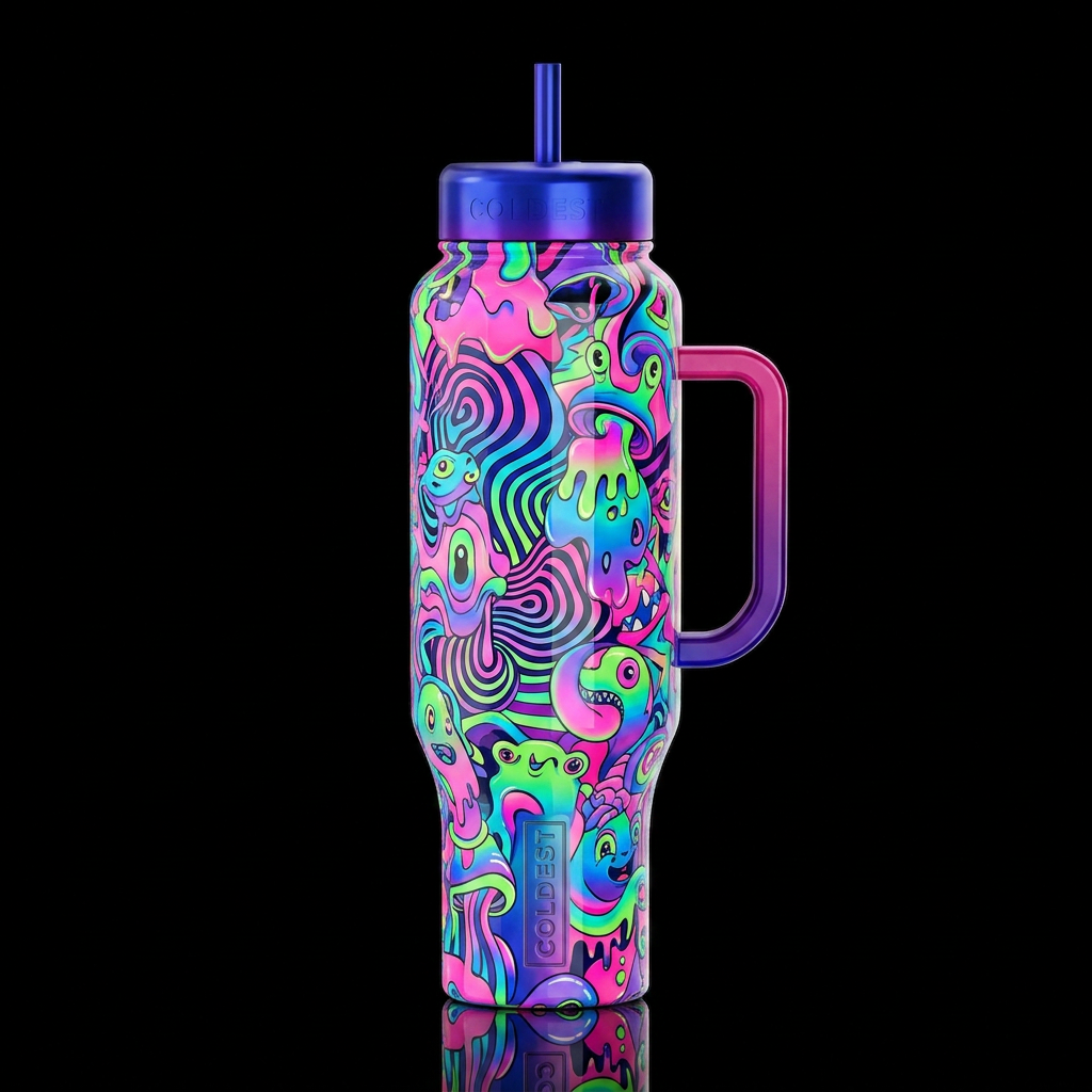Loony, glossy, trompe-l'œil, beautiferous, dreamy water bottle design