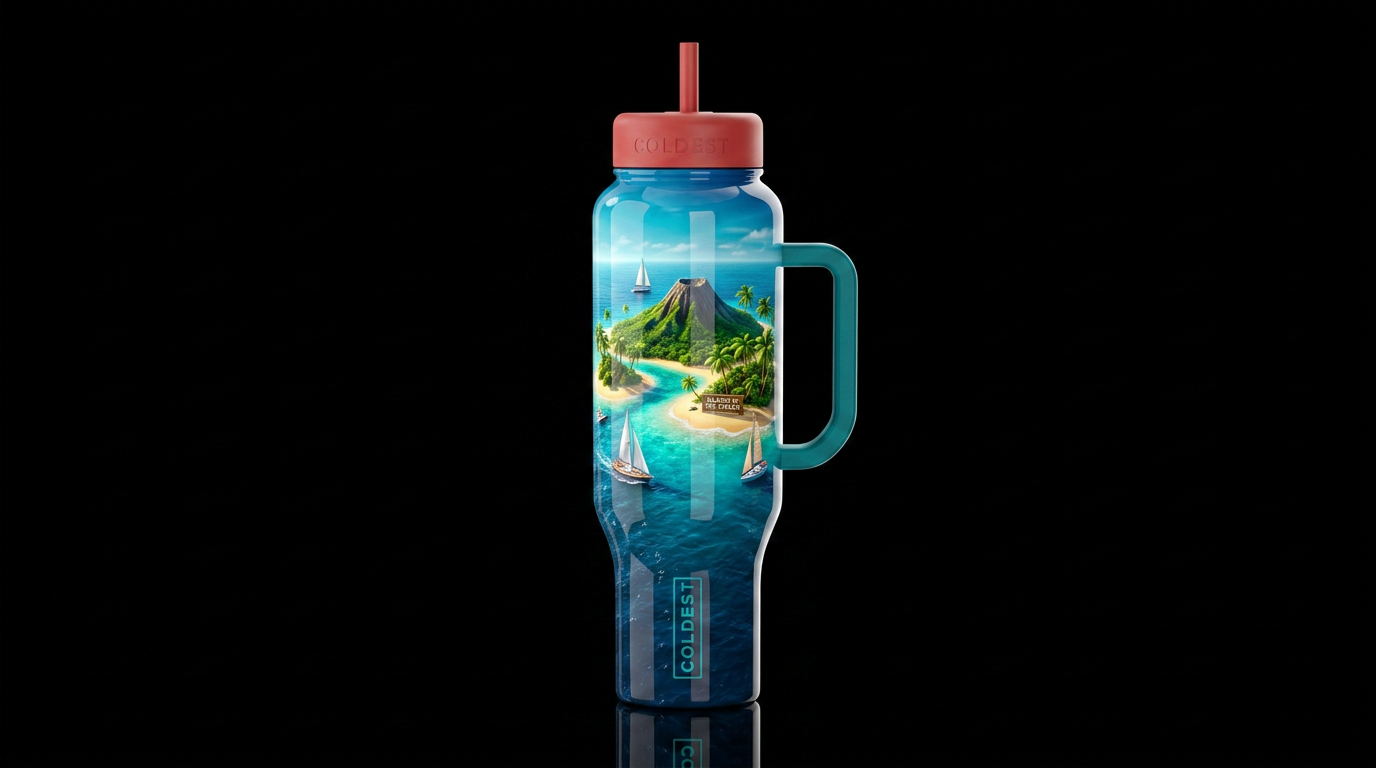 Islands in the stream, glossy, trompe-l'œil, beaut... water bottle design