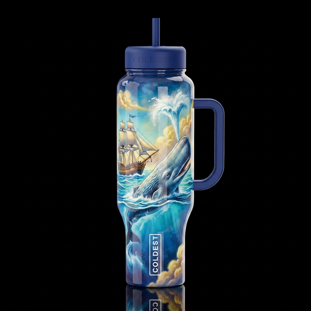 There she blows,glossy, trompe-l'œil, beautiferous... water bottle design