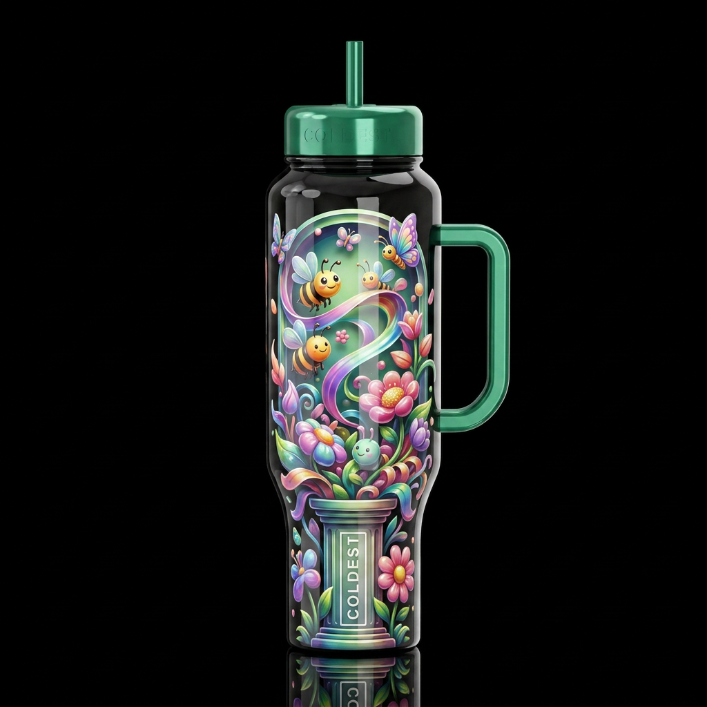 Happy go lucky, glossy, trompe-l'œil, beautiferous water bottle design