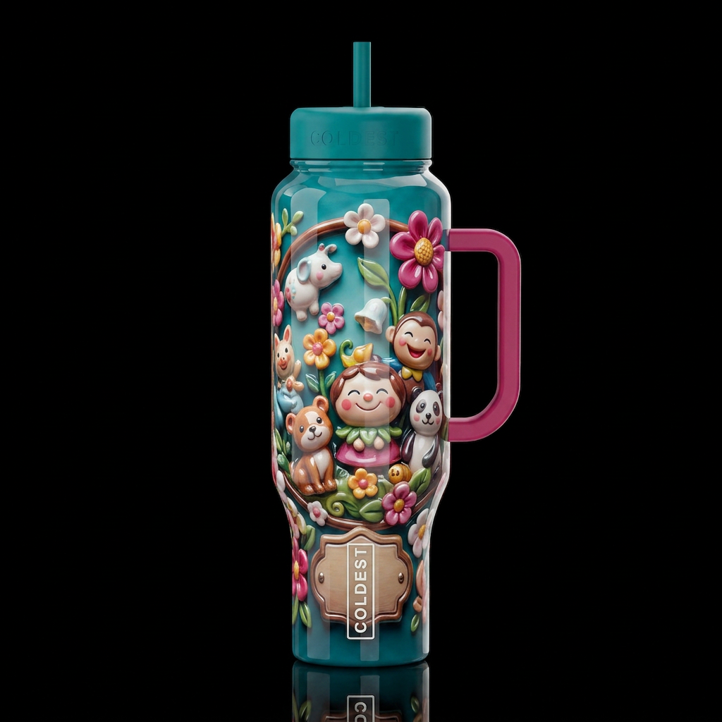 Happy go lucky, glossy, trompe-l'œil, beautiferous water bottle design
