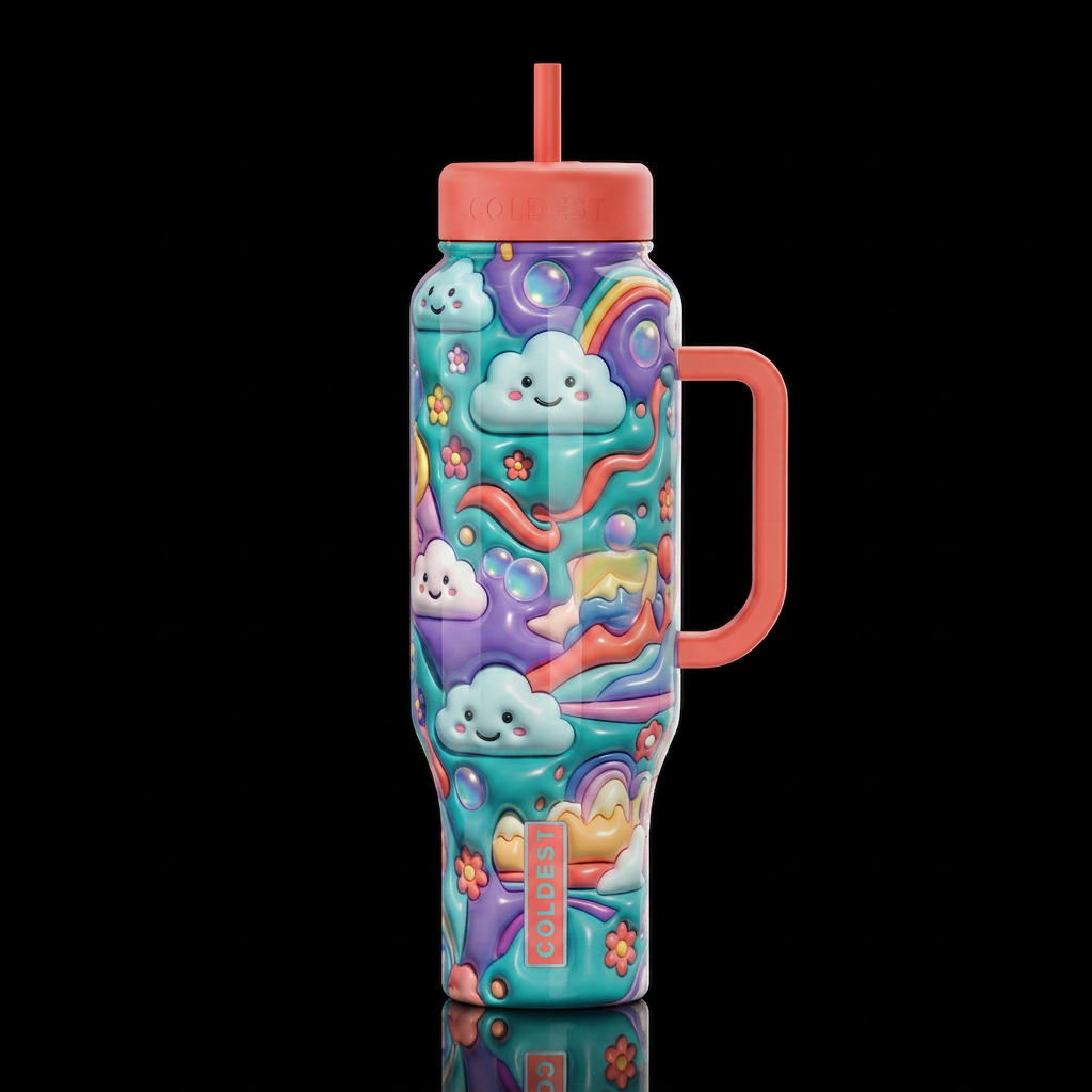 Happy go lucky, glossy, trompe-l'œil, beautiferous... water bottle design