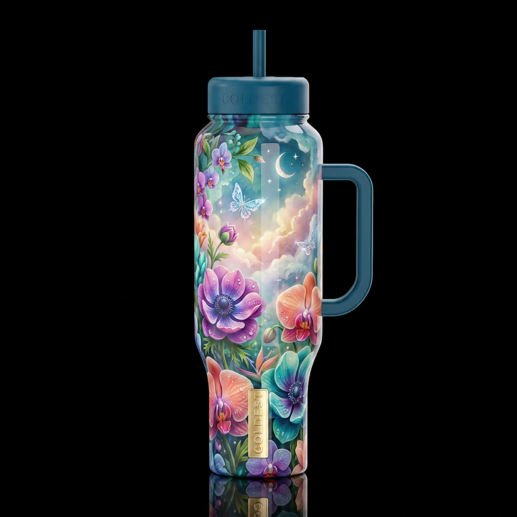 Happy go lucky, glossy, trompe-l'œil, beautiferous... water bottle design